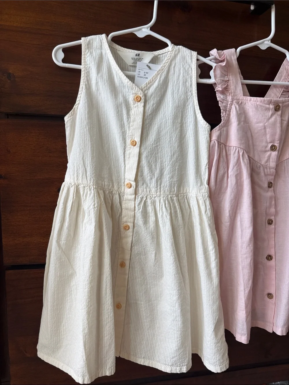 H&M Pink & Cream Button-Front Summer Dresses for Girls 3T NWT
